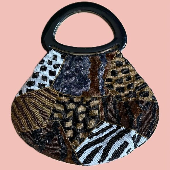 Vintage 2000s Beaded Animal Print Handbag - Picture 1 of 8
